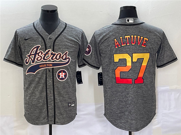 Men's Houston Astros #27 Jose Altuve Gray With Patch Cool Base Stitched Baseball Jersey
